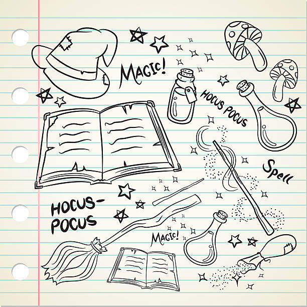 illustrations, cliparts, dessins animés et icônes de magie dans le style de doodle trucs - wizard magic broom stick