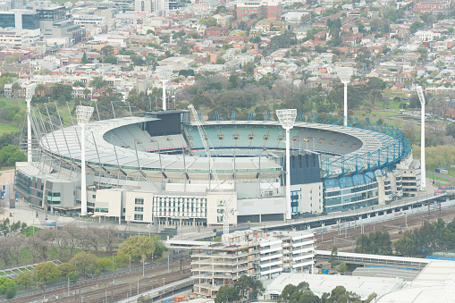 Melbourne, Australia - Sep 22, 2015: Aerial view of the Melbourne Cricket Ground MCG. It is the largest sports stadium in Australia and the 10th largest in the world. 