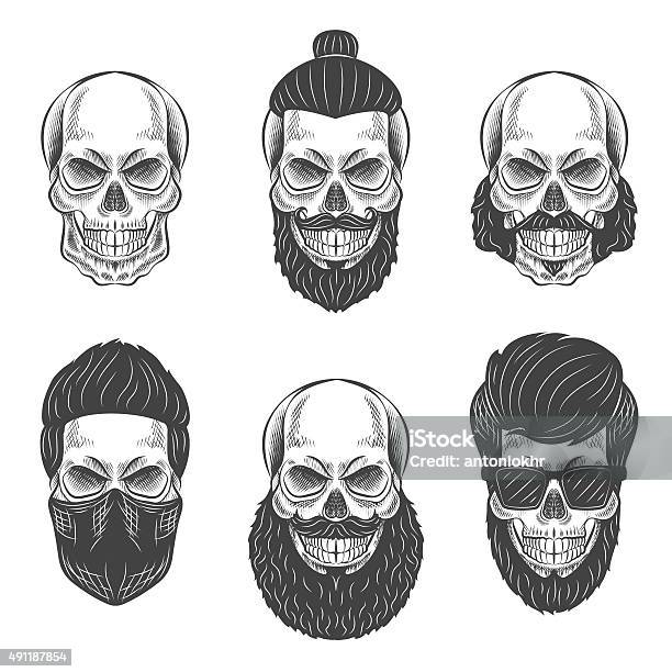 Dotwork Skulls Stock Illustration - Download Image Now - Goatee, 2015, Analog