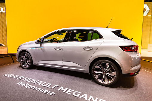 Frankfurt, Deutschland - September 16, 2015: 2016 Renault Megane presented on the 66th International Motor Show in the Messe Frankfurt