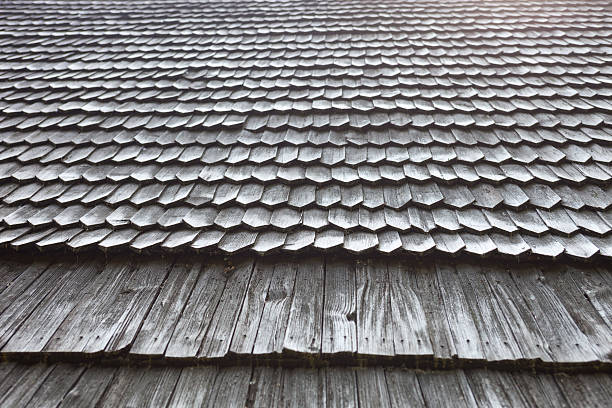 istock Old wooden shingle roof 491189848