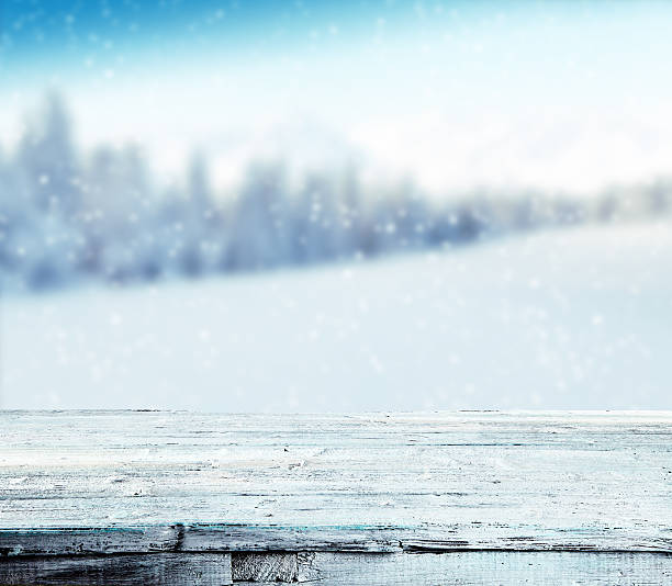 istock Winter snowy background with wooden planks 491190848