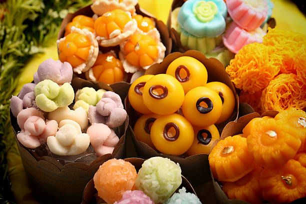 Thai sweets Khanom Thai, have unique, colorful appearance distinct flavors.