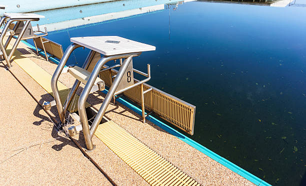 istock Swimming pool starting block No.8 outdoor abandoned 491204072