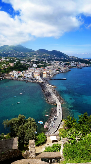 Fishing village, view from the island of Ischia Aragonese Castle