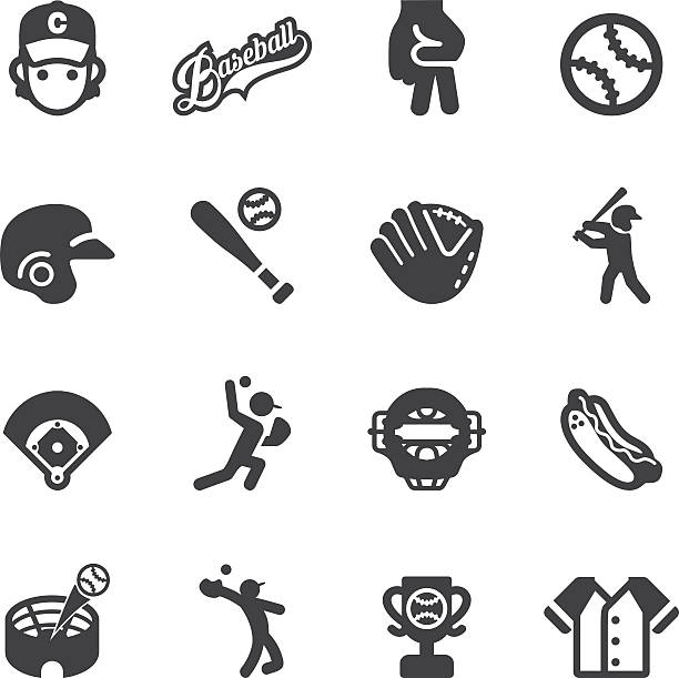 baseball-silhouette icons/eps10 - baseball player baseball outfield stadium stock-grafiken, -clipart, -cartoons und -symbole