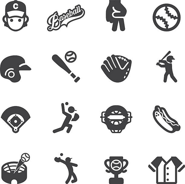 Baseball Silhouette icons | EPS10 Baseball Silhouette icons baseball helmet stock illustrations