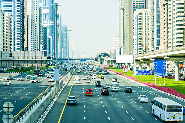 Modern Dubai, Sheikh Zayed Road highway (E11), Dubai, United Arab Emirates.