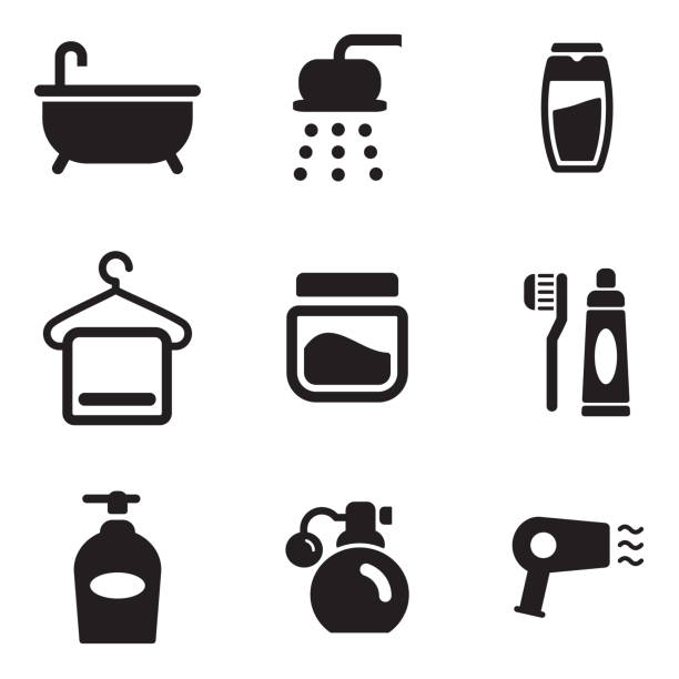 Shower Icons This image is a vector illustration and can be scaled to any size without loss of resolution. nail brush stock illustrations