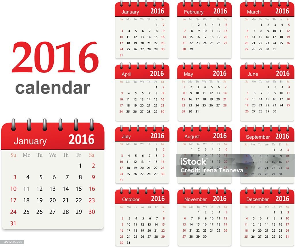 Calendar for 2016 - Vector Vector calendar for 2016. Download includes high resolution jpeg. 2015 stock vector