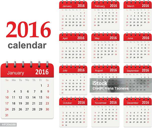 Calendar For 2016 Vector Stock Illustration - Download Image Now - 2015, 2016, April