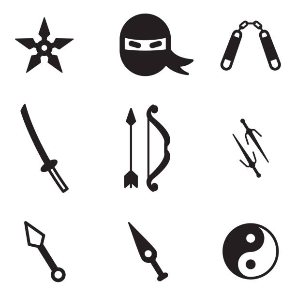 ninja ikony - silhouette work tool equipment penknife stock illustrations