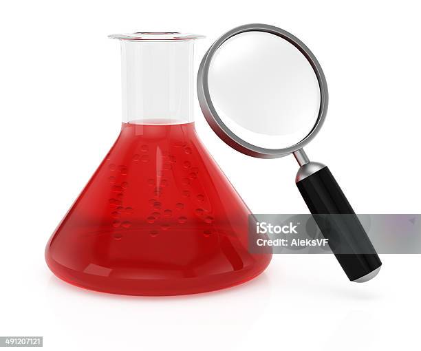 Química Frasco E Lupa - Fotografias de stock e mais imagens de Artigo de Vidro de Laboratório - Artigo de Vidro de Laboratório, Balão - Artigo de Vidro de Laboratório, Branco