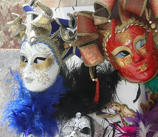 Venetian masks handmade in a stand in piazza san marco