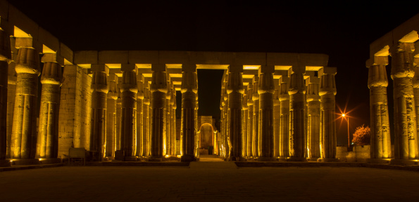 Ancient columns of Edfu temple in Edfu. Egypt