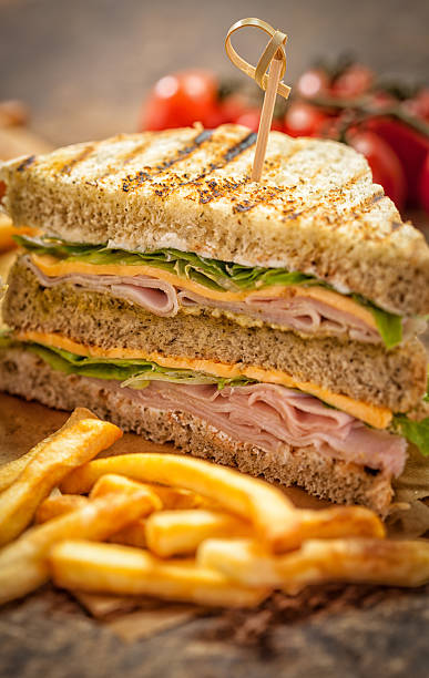 club sandwich - club sandwich sandwich french fries turkey foto e immagini stock