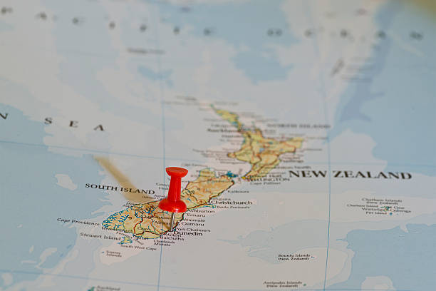 istock Dunedin in New Zealand marked with red pushpin on map 491217468