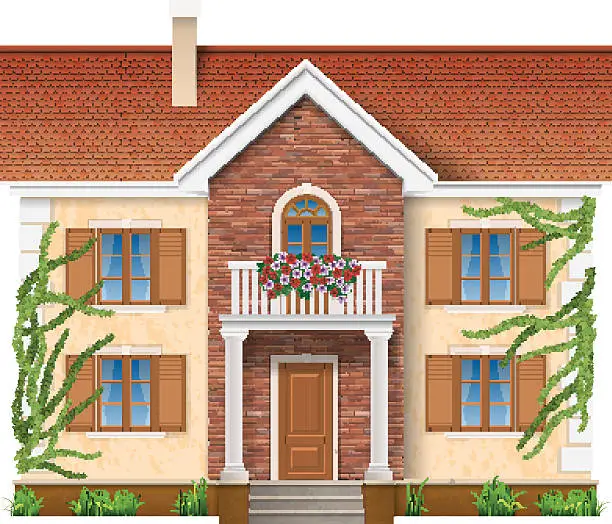 Vector illustration of residential house overgrown with ivy