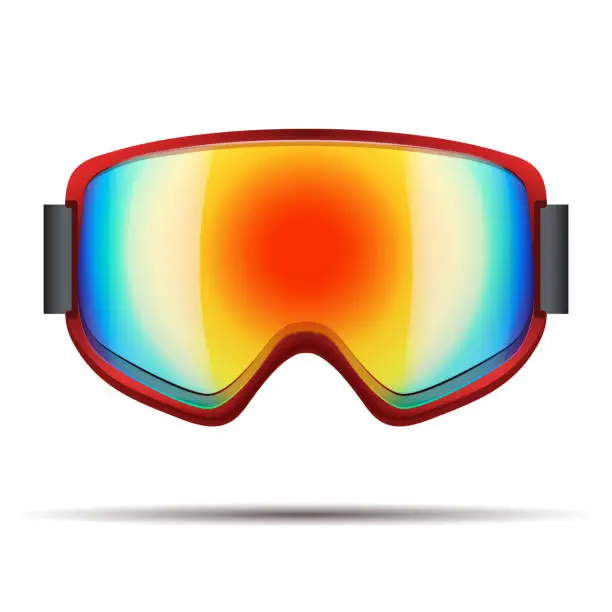 Vector illustration of Classic snowboarding goggles with big rainbow glass