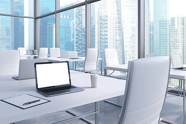 istock panoramic office with panoramic view of Singapore 491220056