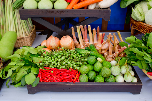 Kind of Thai vegetables set in Thai kitchen style.