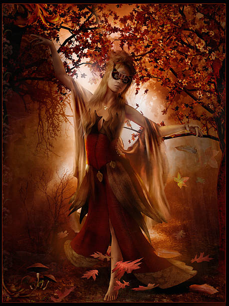 istock Autumn scenery with dancing girl 491223434