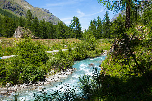 River in Rhemes Notre Dame valley, Aosta, Alps, Italy stock photo