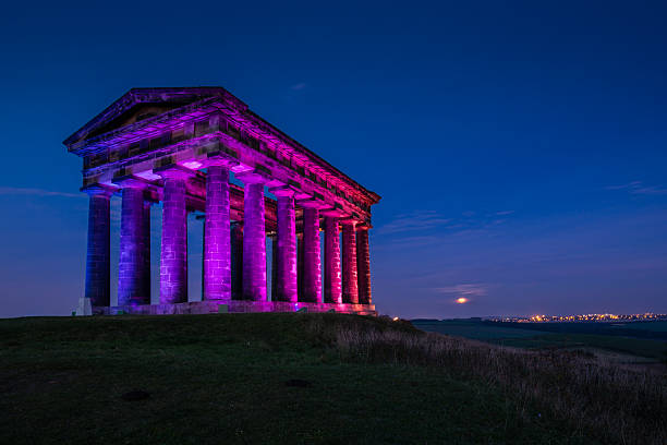 Illuminated Penshaw Monument at Night stock photo