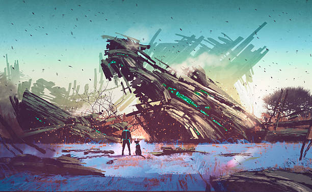 Spaceship Crashed On Blue Field Stock Illustration - Download Image Now -  Spaceship, Crash, Fantasy - iStock