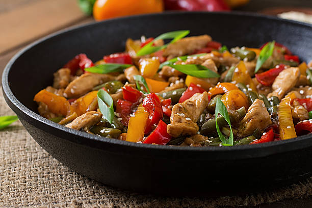 istock Stir fry chicken, sweet peppers and green beans 491237286