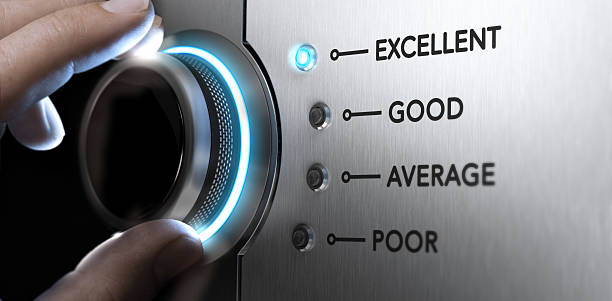 Excellent Customer Service Hand turning a knob to the top position, blue light and blur effect. Concept image for excellent customer service. retain stock pictures, royalty-free photos & images