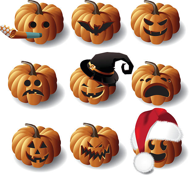 Halloween Jack O Lanterns Halloween Jack O Lanterns. EPS 10 vector royalty free stock illustration for greeting card, ad, promotion, poster, flier, blog, article, social media, marketing throwing up pumpkin stock illustrations