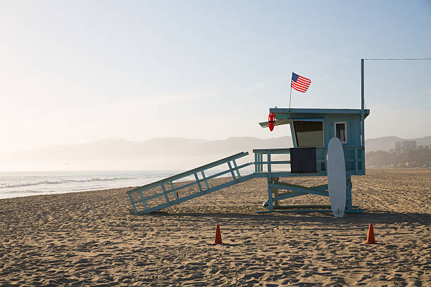 istock Santa Monica beach lifeguard tower in California 491244013