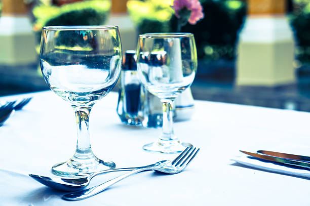 istock Empty glasses on the table outdoors 491245659