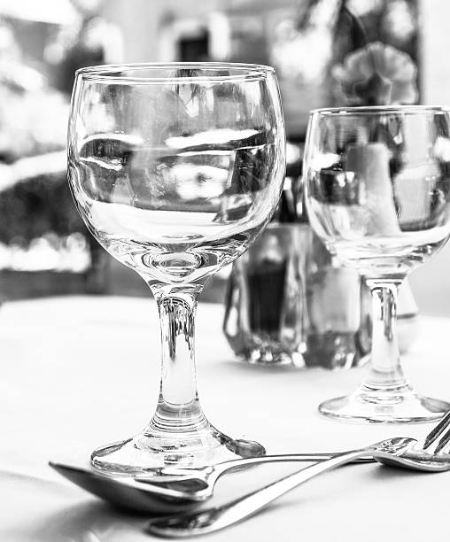 Empty glasses on the table outdoors