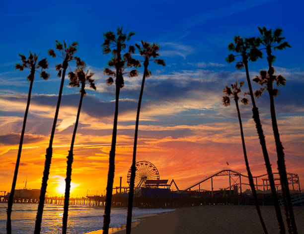 istock Santa Monica California sunset on Pier Ferrys wheel 491248055