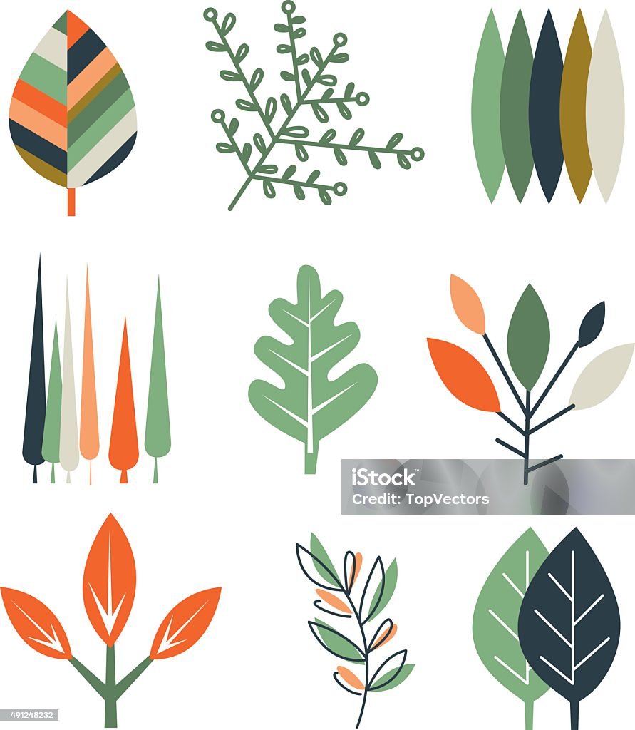 Leaf Set in Flat Design Collection of flat design leaves vector illustration set Branch - Plant Part stock vector