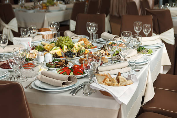 Table set for event party or wedding reception celebration stock photo