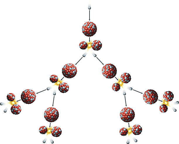 illustrazioni stock, clip art, cartoni animati e icone di tendenza di fission nucleare e reazione a catena di uranio - atom nuclear energy physics science