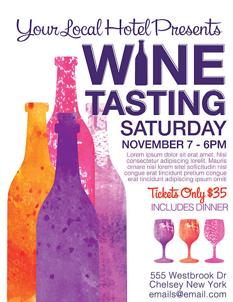 Wine Tasting Event Poster Wine Tasting Event Poster. Features trendy watercolor wine bottles and wineglasses. Lots of room for text. wine tasting stock illustrations