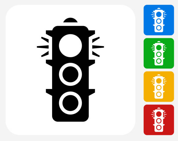 Stop Light Icon Flat Graphic Design Stop Light Icon. This 100% royalty free vector illustration features the main icon pictured in black inside a white square. The alternative color options in blue, green, yellow and red are on the right of the icon and are arranged in a vertical column. green light stoplight stock illustrations