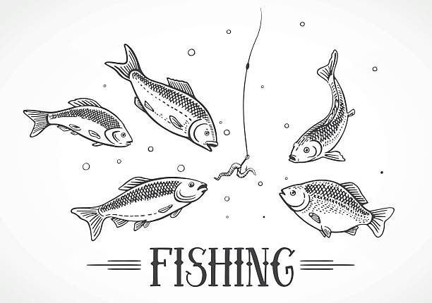 Illustration about fishing. Hungry fish attack to the a hook (bait). Illustration about fishing. fishing bait stock illustrations