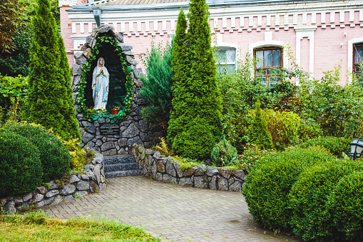 Statue of the Virgin Mary in the park in Berdychev