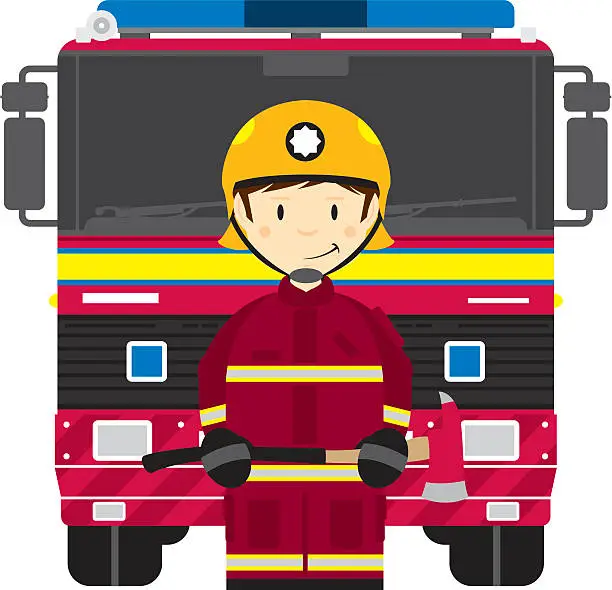 Vector illustration of UK Fire Engine Fireman