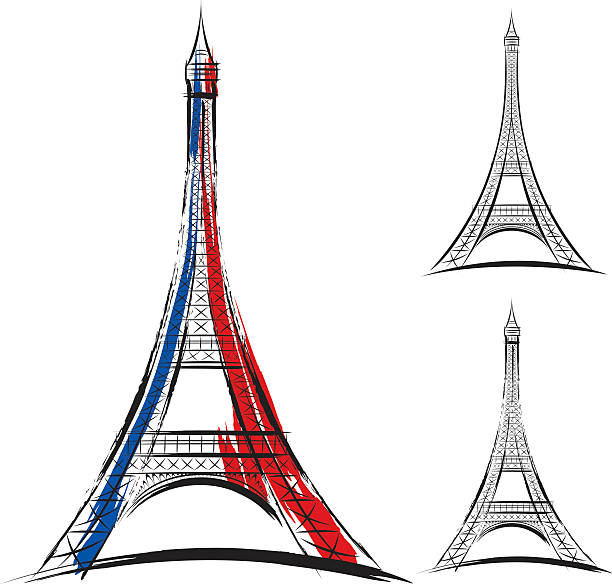 вектор эйфелевой башни на белом фоне - paris france eiffel tower architecture france stock illustrations