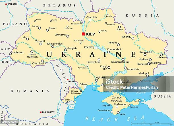 Ilustración de Ucrania Mapa Político y más Vectores Libres de Derechos de Ucrania - Ucrania, Mapa, Rusia