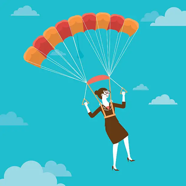 Vector illustration of Parachuting Businesswoman | New Business Concept