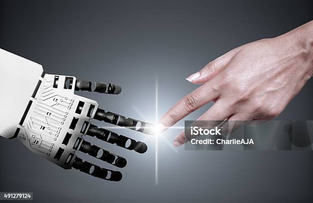 Robot Human Hand Connection Stock Photo - Download Image Now - 2015, Agreement, Artificial