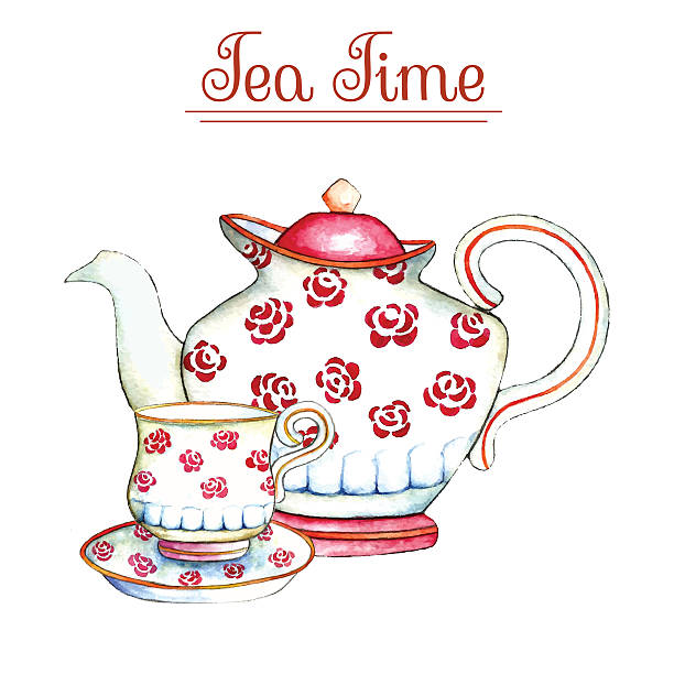 illustrations, cliparts, dessins animés et icônes de aquarelle théière et tasse. - kettle foods