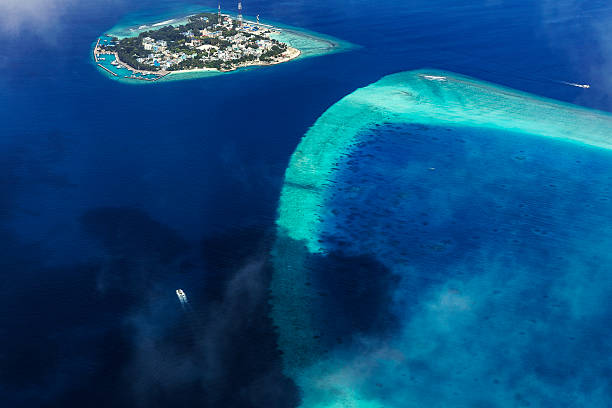 Aerial View from seaplane over Atolls stock photo